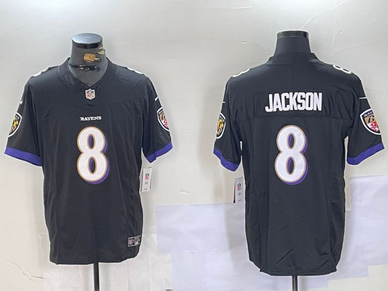 Men Baltimore Ravens #8 Jackson Black Three generations 2024 Nike Vapor Limited NFL Jersey style 1